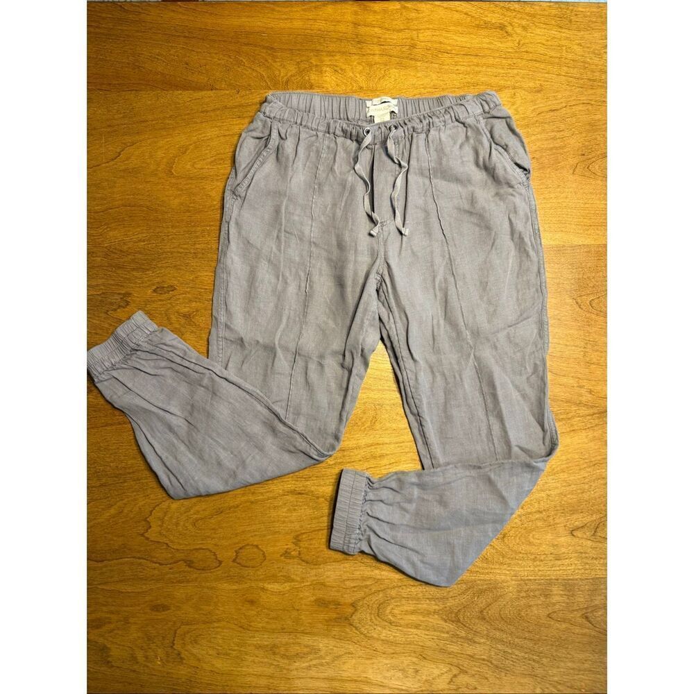Cynthia Rowley Women's Linen Mid-Rise Drawstring Jogger Pants Beige Size Medium